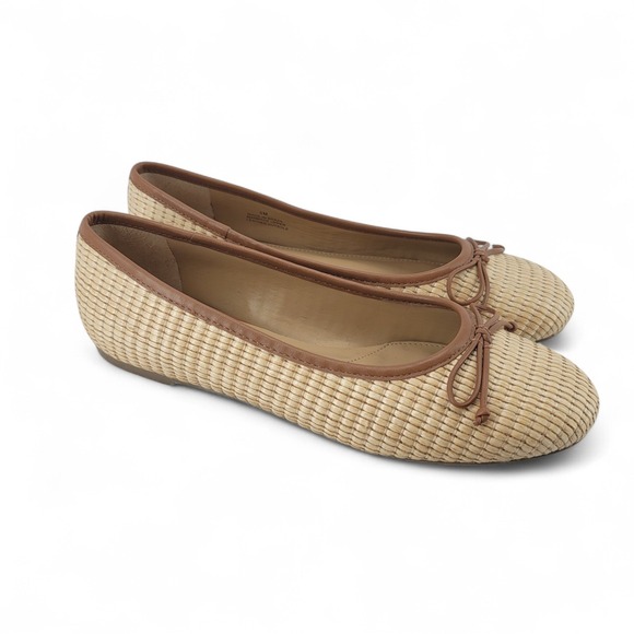 Talbots Shoes - Talbots Blair Raffia Ballet Flats Womens 9M Natural Brown Bow Leather Sole New